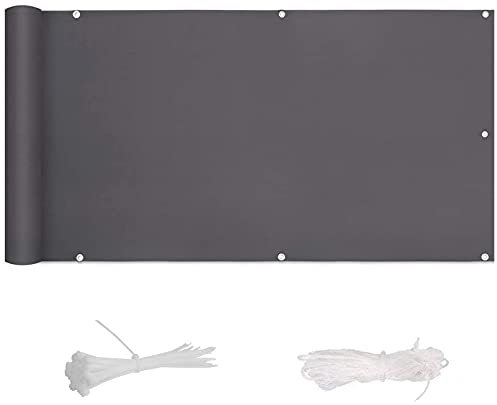 Balkon Sichtschutz aus Polyester, UV-beständig, für Balkon, Garten, Sportplatz, Dunkelgrau, Sichtschutz mit verbessertem Sichtschutz, 1 x 9,5 m