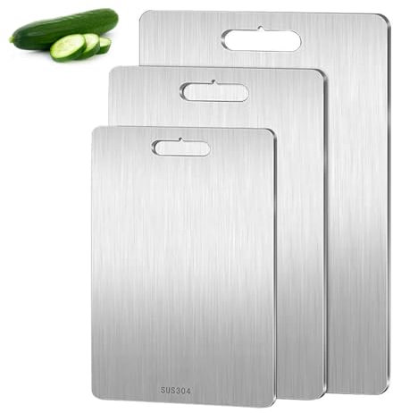 3PCS Titanium Cutting Boards, Stainless Steel Cutting Board, Titanium Chopping Board, Chopping Board Set for Outdoor Kitchen Camping Hiking (29x20cm, 34x23cm, 39x28cm)