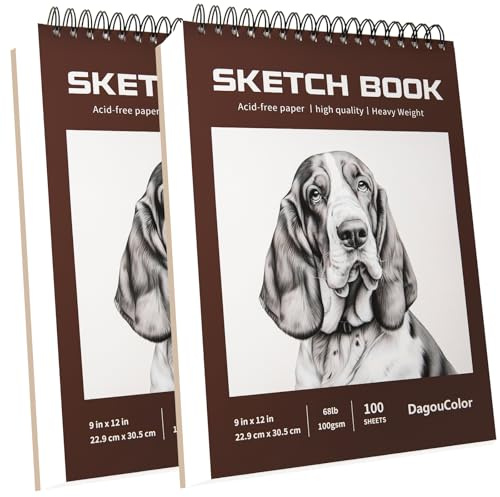 DagouColor Skizzenbuch, 2 Pack, 100 Blatt (200 Seiten) Säurefreies Zeichenpapier, 100GSM Spirale Skizzenpad für Anfänger Künstler Erwachsene Kinder, 22.9CM X 30.5CM