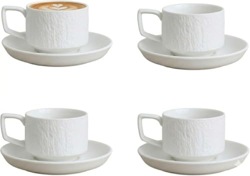 Saumo 4er Set Espressotassen mit Unterteller aus Keramik – 100 ml, modernes Design in Weiß, ideal für Espresso und kleine Kaffeespezialitäten – stilvoll für Zuhause, Büro und besondere Anlässe