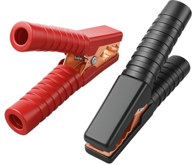 M60CS 2X Batterieklemmen mit Krokodilklemmen für Starthilfekabel, 12V/24V Clips für Auto, LKW, Motorrad, Boot, Wohnmobil, Solarbatterie, Ladegerät, Powerbank, Notfall-Starthilfe
