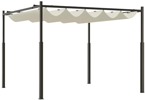 Outsunny Gazebo Pergola 3x3 m Pergolato con Telo Resistente all'Acqua Richiudibile Retrattile, Pergolato da Giardino Terrazzo Balcone Veranda Patio Piscina Esterno, Struttura in Metallo, Bianco Crema
