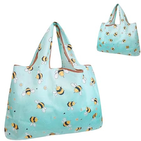 MYLERCT Bolsa Compra Plegable, 2 Piezas Bolsa Plegable Compra, Mango Ensanchada Bolsa de Compra Reutilizable, con Bolsillos Pequeños, para Compras, Picnics, Viajes