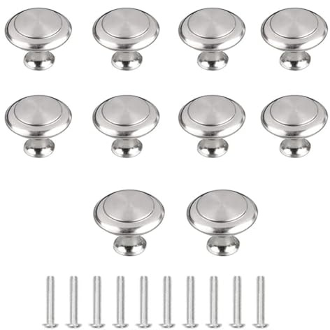 Westspark 10 PCS Cabinet Door Knobs, Siver Premium Door Drawer Knobs, Round Cupboard Handles with Screws, for Kitchen Bedroom Furniture