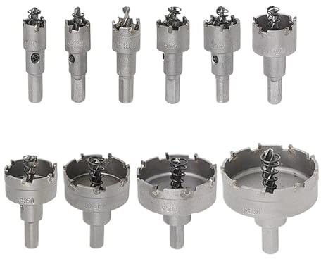 OTKSMDYY 10Pcs16-53mm Alloy Hole Saw Set Carbide Tip TCT Metal Cutter Core Drill bit Kits for Stainless Steel Metal Drilling Crown(16-53mm 10PCS)