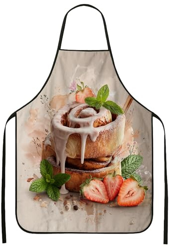 Delantal de cocina de rollo de canela para cocinar, delantal de cocina floral beige, delantal lavable de arte culinario de primavera para hornear barbacoa chef trabajo, Beige, 24x31 Inch