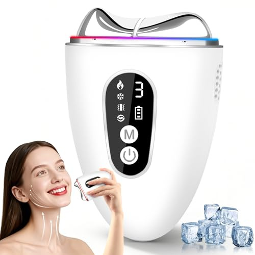 Masajeador Facial Antiarrugas Electrico,4 Modos EMS Masaje Cara con 16℃ Frío 45℃ Calor y Vibración,Masajeador Lifting Facial para Rostro Cuerpo,4 in 1 Face Massager Reafirmante