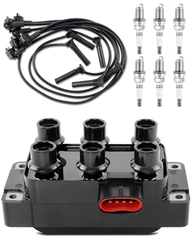 DG452 Ignition Coil Pack & 6 PCS Iridium Spark Plugs & Wire Set Compatible with Ford Mustang Ranger Aerostar E-150 Econoline 4.0L, for Mazda Navajo 4.0L, for Mercury MOUNTAINEER 4.0L