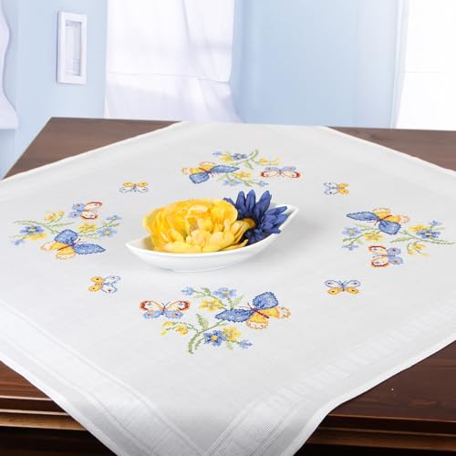 KAMACA Set da ricamo a punto croce, motivo: animali, prestampati, con filo da ricamo e istruzioni per ricamo fai da te per adulti (farfalle 80 x 80 cm)