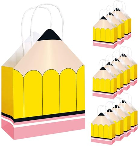 Bolsa Con Forma De Lápiz | 12 Unidades Bolsas De Papel Para Profesores Vuelta Al Cole,Cajas Decorativas Para Cuadernos Calculadora Semana De Aprecio Cumpleaños Aulas Graduación
