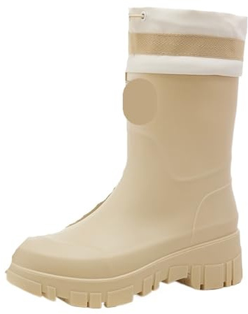RUWLFE Enkla regnstövlar för kvinnor, höst och vinter, för vuxna, bekväma, halkfria, med tjock gummisula för utomhusaktiviteter (beige-girded, 40)