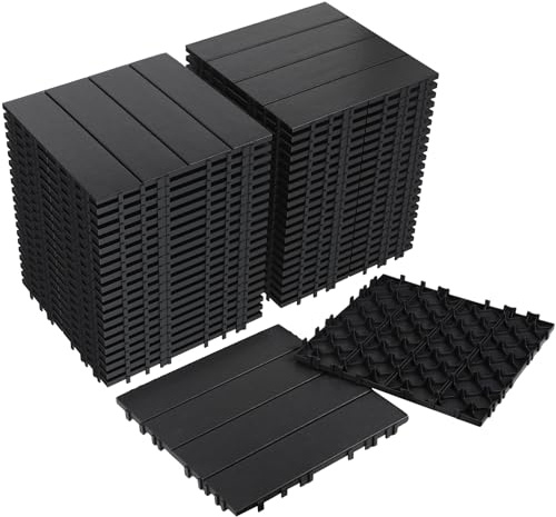 Neoaider 44PCS Plastic Interlocking Decking Tiles 12 x 12, 44 sq. ft Waterproof Outdoor Flooring All-Weather, Patio Floor Decking Tile for Garden Porch Poolside Balcony Backyard, Dark Grey