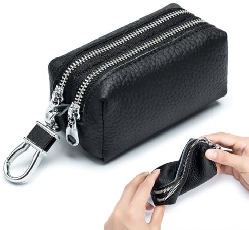 UIEXEA Funda de Piel para llaves con 2 Compartimentos Separados, mini llavero, Cartera llavero Pequeña para Hombre y Mujer