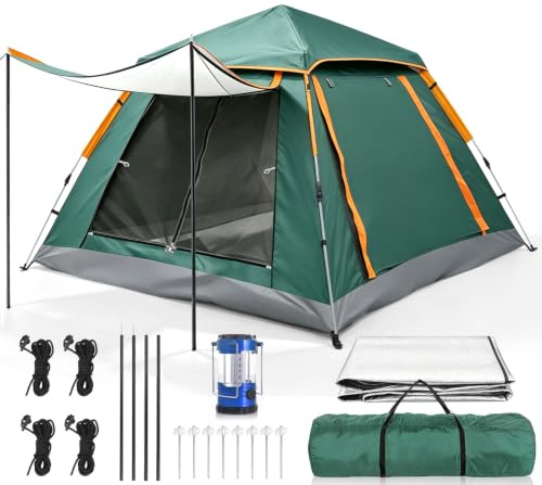 SPYLAVE Tienda de Campaña Pop-Up Automática para 3 Personas, Tienda Tipo Cúpula Instantánea 4 Estaciones, Impermeable y Resistente al Viento, con Lona Exterior Desmontable, Ideal para Camping Familiar