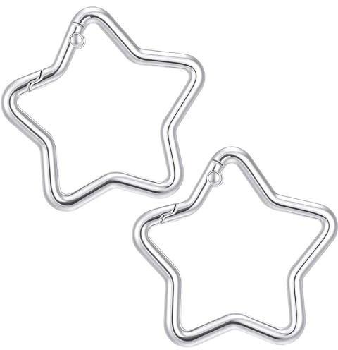 Nogeqi 4PCS Silver Star Carabiner, Alloy Star Shaped Keychain Clip, Cute Carabiner Key Clip for Camping, Hiking, Fishing, Outdoor Activities