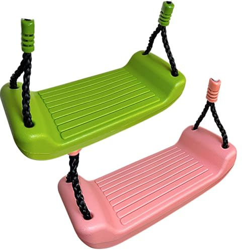 2er Set Schaukelsitz Kinder Kunststoff – Brettschaukel Rosa & Apfelgrün, höhenverstellbares Seil 90–150 cm, wetterfest & belastbar bis 70 kg, Kinderschaukel für Garten, Schaukelgerüst & Spielplatz