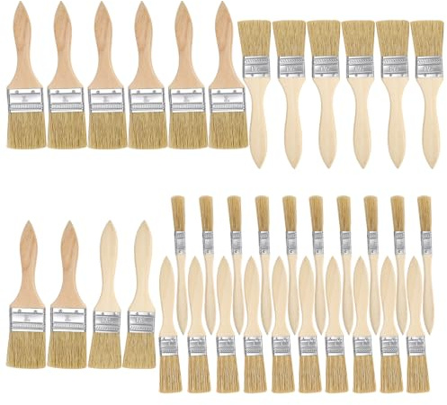 Platt pensel set om 36 – målarpensel och färgpensel med trähandtag (10/25/35/50 mm), bred för glasyr, bett, lim, färg – perfekt som glasyrborste för gör-det-själv, målning, dekoration