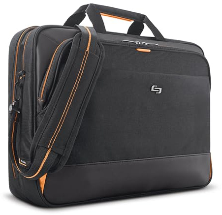 Solo New York Briefcase - Laptop Carrying Bag for Women & Men, Brief for Travel & Work, Internal Tablet Pocket, Adjustable Shoulder Strap, Fits 17.3 Computer - Focus, Black