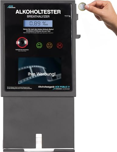 ACE Public Alkoholtester - Gastronomie-Alkotester mit Münzeinwurf - Promilletester für Bars & Restaurants - mit Video-Rahmen