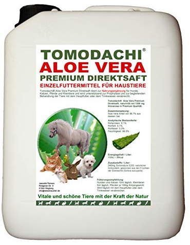 Tomodachi Aloe Vera für Pferde, Futterzusatz, Nahrungsergänzung Pferd, reines Naturprodukt ohne Chemie, Aloe Vera Premium Direktsaft aus dem Innengel frischer Aloe-Vera Pflanzen 5 Liter
