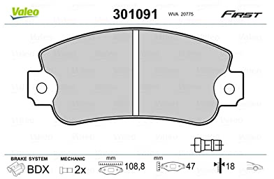 VALEO - Plaquettes de frein First - 301091 - Jeu de 4 plaquettes - Essieu avant - Entièrement équipés avec accessoires montés