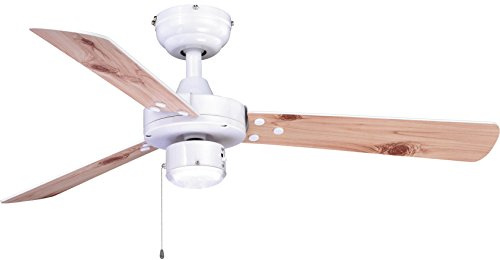 Deckenventilator Cyrus ohne Beleuchtung, mit Zugschalter, Gehäuse Weiß, Wendeflügel in Weiß und Kiefer, 107 cm