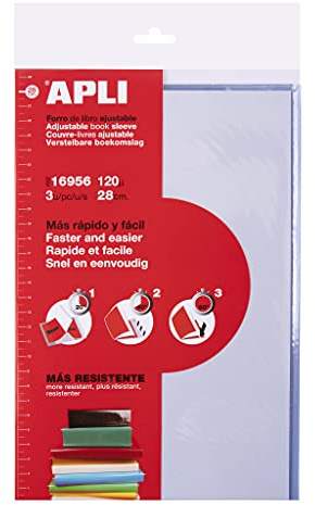 APLI 16956 Bucheinband mit verstellbarer Klappe, PVC, 280 mm, 120 µ, 3 Stück