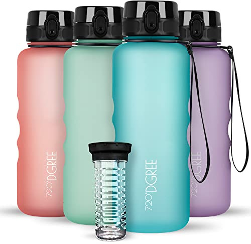720°DGREE Trinkflasche “uberBottle“ 350ml, 500ml, 650ml, 1l, 1,5 Liter softTouch +Früchtebehälter - Auslaufsicher, BPA-Frei - Wasserflasche für Kinder, Schule, Sport, Fahrrad, Gym, Outdoor