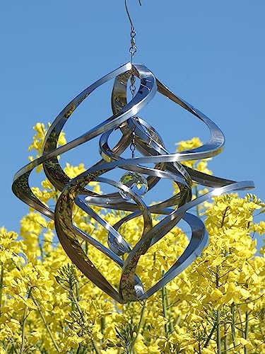 POMMERNTRAUM ® | Edelstahlwindspiel MIT KRISTALL ROSTFREI Windspiel Edelstahl Winddancer Double-Twister Twister Unruhe Gartendekoration Garten Kunst (30 cm)