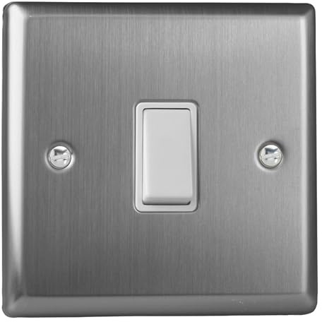 Varilight Single Rocker Light Switch 2-Way - Classic Brushed Steel With White Rocker, XT1W