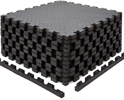 EYEPOWER 4.8qm Profi Fitnessmatte Dicke 2cm - 12er Set 63x63cm Trainingsmatte - Bodenschutzmatte für Fitnessgeräte - Gewichte Hantel Kraftstation Laufband Rudergerät Fahrrad Ergometer Crosstrainer