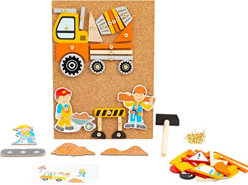 small foot Hämmerchenspiel Baustelle aus Holz und Kork, mit Baustellenmotiven, für Kinder ab 3 Jahren, 11573