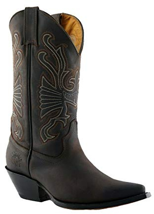 Grinders Bottes de Cowboy en Cuir de Buffle Unisexe à Enfiler