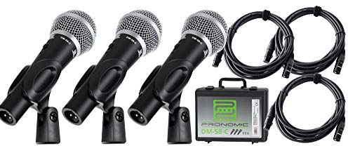 Pronomic DM-58-C Vocal Mikrofon 3er Set mit XLR-Kabel, Ein-/Aus-Schalter | Universell einsetzbare Mikrofone für Sprache und Gesang, Auch für Instrumenten-Abnahme geeignet, Extrem ausgewogener Klang