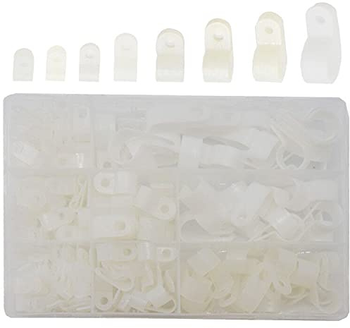 Ruidee 160 Pezzi Morsetti per Filo Nylon Clip Cavo Plastica Tipo R Ferma Cavo per Cavi Elettrici, Condotti Cavo Kit 8 Misure 1/8, 3/16, 1/4, 5/16, 3/8, 1/2, 5/8, 3/4 (RXJ/White)