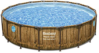 Bestway Power Steel Swim Vista Series Frame Pool Komplett-Set mit Filterpumpe Ø 549 x 122 cm, Holz-Optik (Pinie), rund
