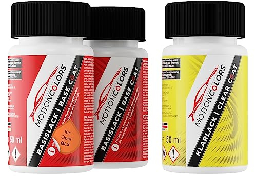 MOTIONCOLORS Safran Orange Metallic GL5 für Opel Autolack Lackstift Set Grundlack Basislack Klarlack je 50ml
