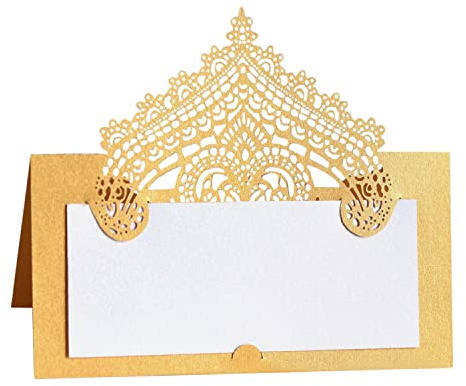 50 PCS Laser Cut Wedding Place Cards Tented Name Card Folded Cards Blank Cardstock for Wedding, Banquet tables,Table Setting, Buffet, Baby Shower, Bridal Shower Gold