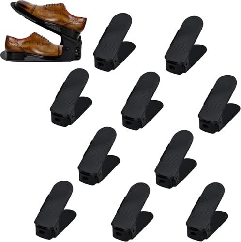 AufuN Verstellbarer Schuhregale rutschfest Schuhstapler 3 Höhenverstellbar schuhaufbewahrung Schuhorganizer (Schwarz, 10 Stück)