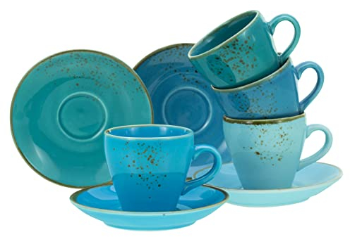 CreaTable, 23698, Serie Nature Collection AQUA Bistrotassen Set, 8-teiliges Geschirrset, Espresso Set aus Steinzeug, spülmaschinen- und mikrowellengeeignet, Qualitätsproduktion