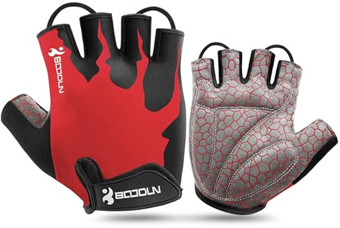 KONVINIT Cycling Gloves for Men and Women - Summmer Fingerless Bike Gloves with Gel Padded Cycle Gloves Breathable Mitts for Mountain Bike, Road Bicycle, MTB, Riding,Red M