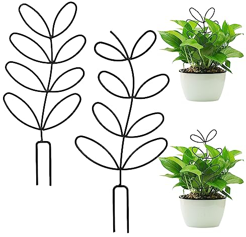 Amaxiu Plant Trellis, 2 Pack Indoor Potted Plant Garden Trellis for Climbing Plants 12“ Metal Leaf Shaped Wire Stake Trellis for Houseplant Pots Outdoor DIY Flower Pots Support, Black
