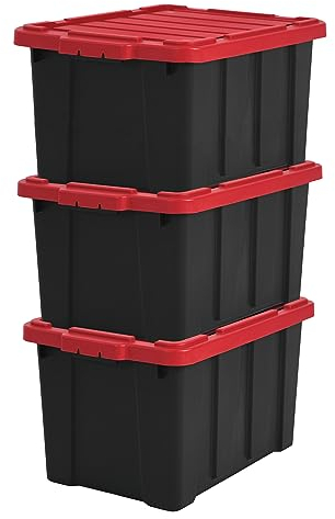 Iris Ohyama, Scatole Pieghevoli, 50L, Set di 3, Rosso, Grande, Solido, Impilabile, Per Garage, Scaffali, Scatola Organizer, Plastica, Contenitore, DDSKT-450