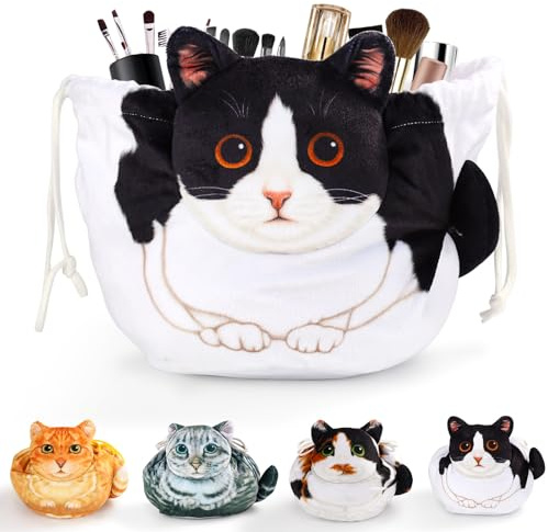 Katzen Kosmetiktasche Kordelzug,Schminktasche Groß,Tragbare Make up Organizer Tasche,Reise Aufbewahrungstasche,Geschenke FüR Katzenliebhaber