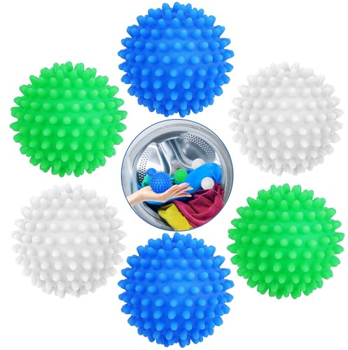 Boule Seche Linge 6 pièces Balle de Séchage, Réutilisable Dryer Balls, Balle de Séchage pour Sèche-linge, Réduit les Plis Balle de Lavage pour Lave-linge