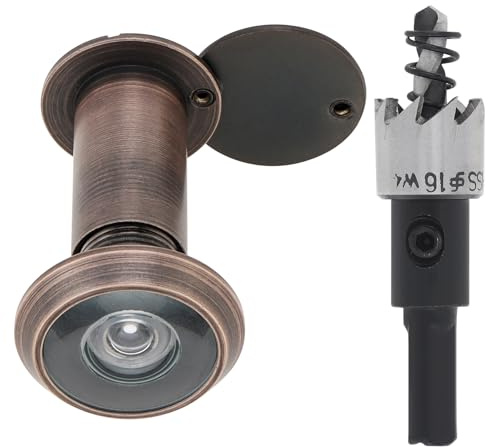 HOJLKLD Door Viewer, Solid Brass 200 Degree Peephole with 16mm (5/8) Drill Bit, 16mm Pipe Diameter Viewer with Heavy Duty Privacy Cover for 35-55mm (1-3/8 to 2-1/6) Doors (Bronze) | 200 Degree Viewing Angle Door Viewer with Privacy Cover for Front Doors,Oil Rubbed Bronze Finish
