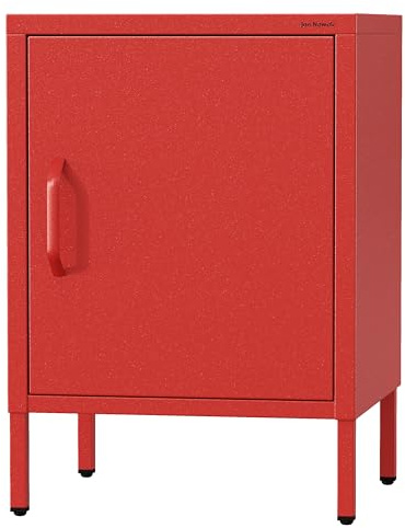 Jan Nowak Nachttisch Industrial - MIA Nachtschrank Glitzernd mit Tür für Schlafzimmer Kinderzimmer Stahlschrank Abschliessbar Nachtkasten Klein Loft Stil Metall Nachtkommode 42,4 x 59,5 x 40 cm Rot