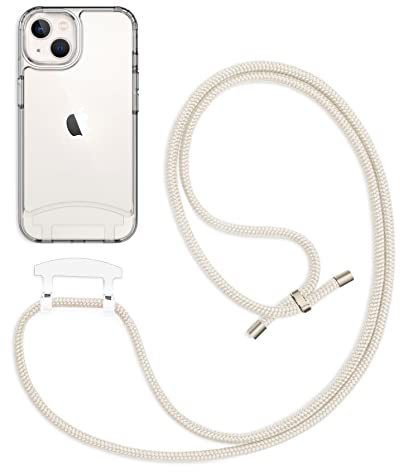 doqui Handyhülle mit abnehmbarem Band | Flexible Handykette verstellbar | Clear-Pearl (iPhone 15)