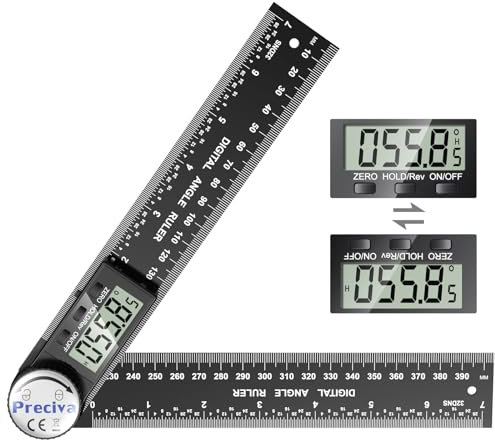 Preciva Digital Angle Finder Tool, 400mm Length Ruler Protractor, Internal & External Angles Measurement Tool, Woodwork Square Detector, Black