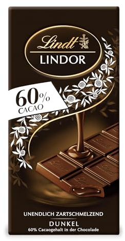 Lindt Schokolade LINDOR 60% Kakao Tafel | Edelbitter-Schokolade mit einer unendlich zartschmelzenden Füllung | Schokoladentafel | Schokoladengeschenk, 100g